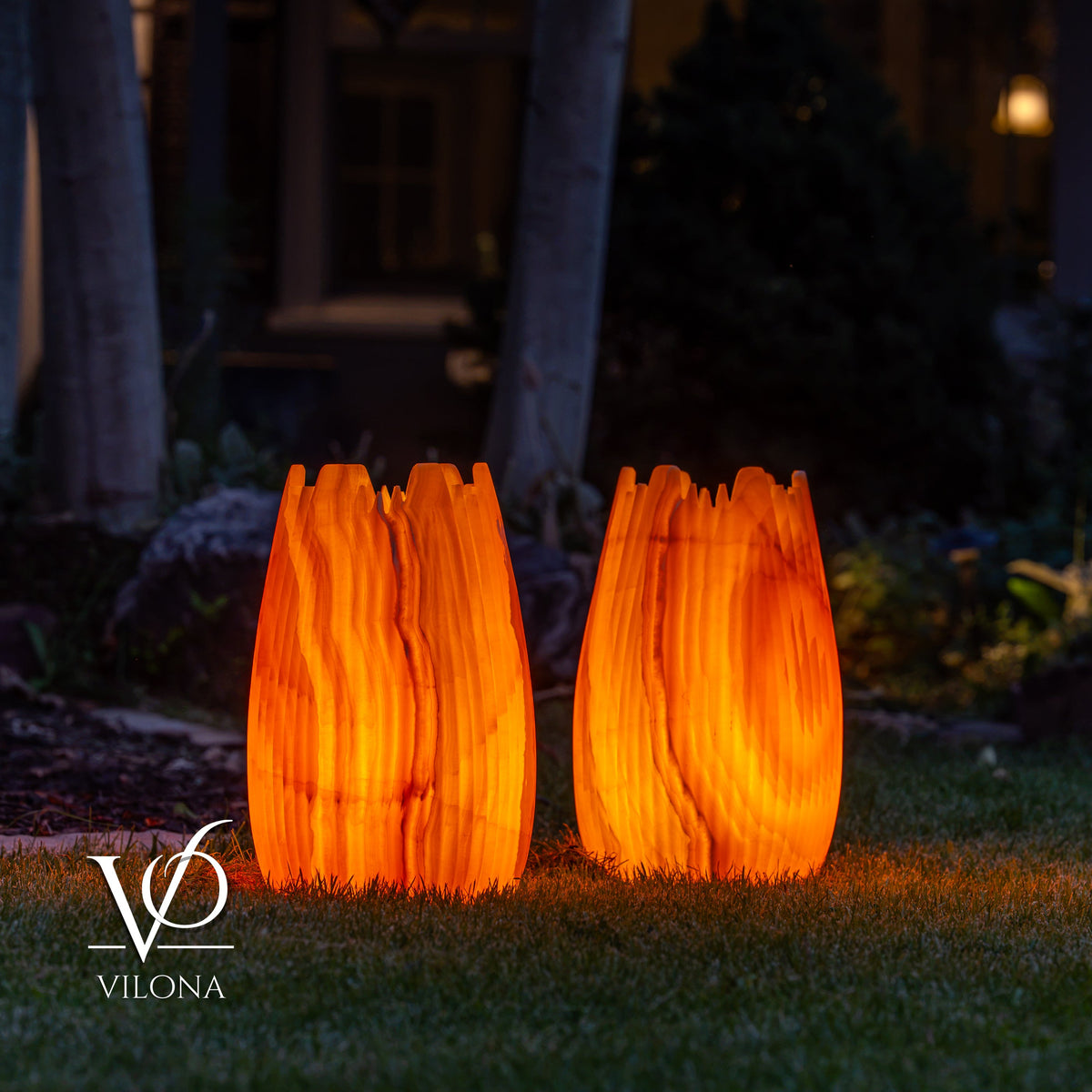 Miami Sunset Onyx Crown Lamps - Sculptural Natural Stone Pair, photo 2 of 31