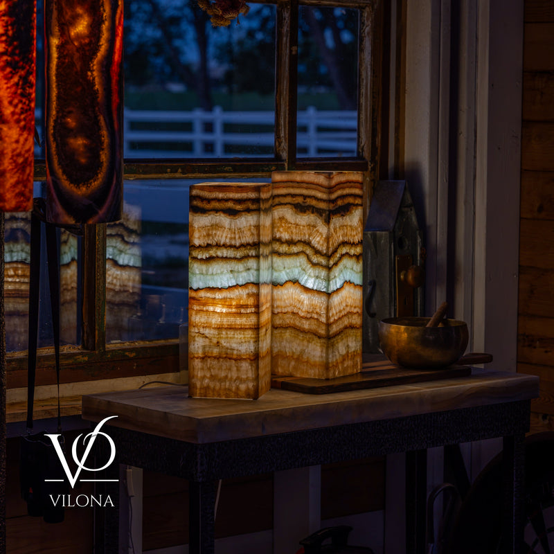 Aqua Onyx Square Table Lamp - 18" Tall, x 6"x 6" (Medium Pair #79), photo 3 of 13