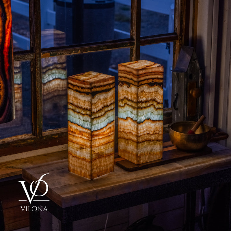 Aqua Onyx Square Table Lamp - 18" Tall, x 6"x 6" (Medium Pair #79), photo 7 of 13
