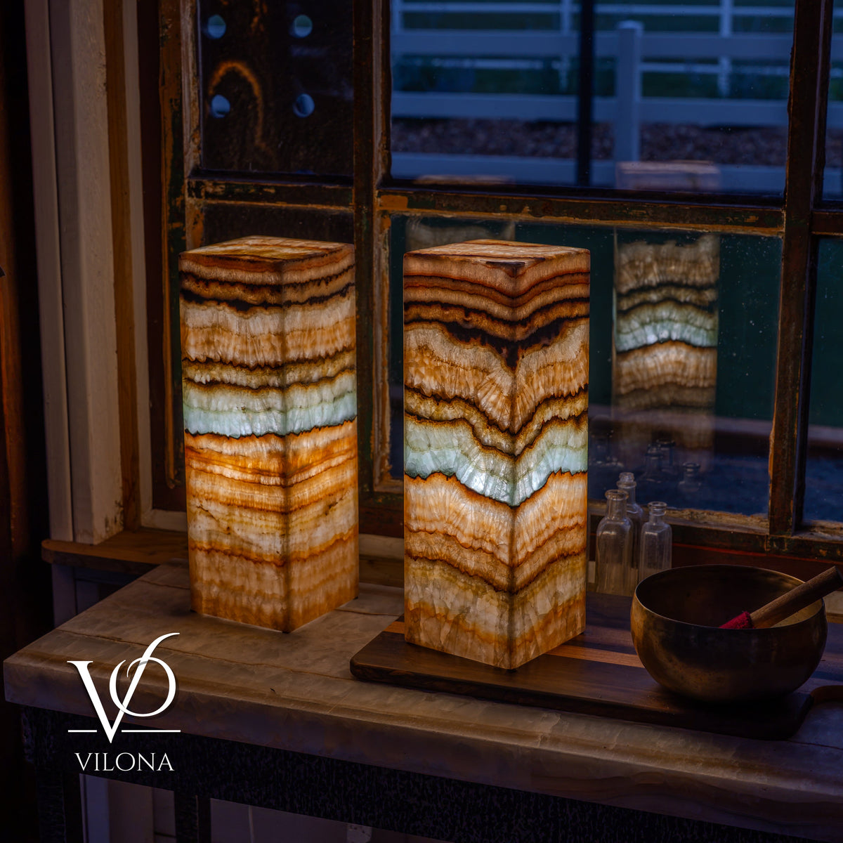 Aqua Onyx Square Table Lamp - 18" Tall, x 6"x 6" (Medium Pair #79), photo 6 of 13