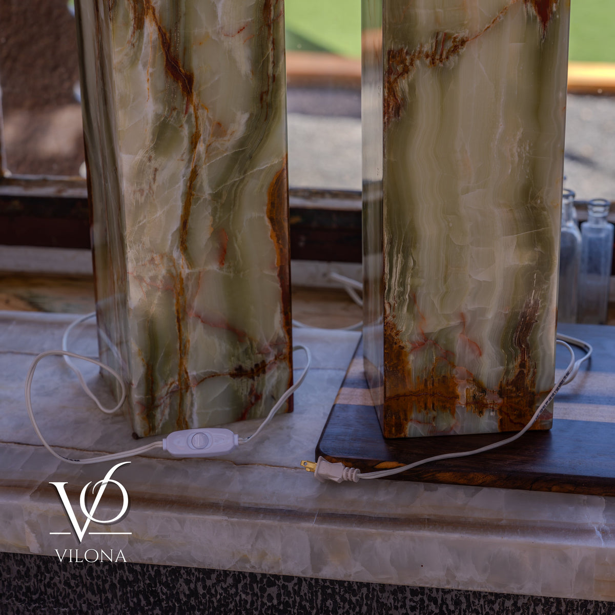 Bamboo Onyx Table Lamp Pair – Dark Edition #2 – 19.75" Tall × 6" Wide Each, photo 17 of 19