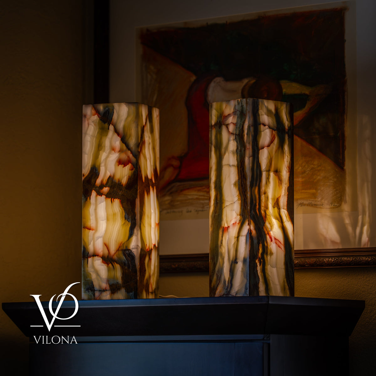 Bamboo Onyx Table Lamp Pair – Dark Edition #3 – 19.75" Tall × 6" Wide Each, photo 8 of 18