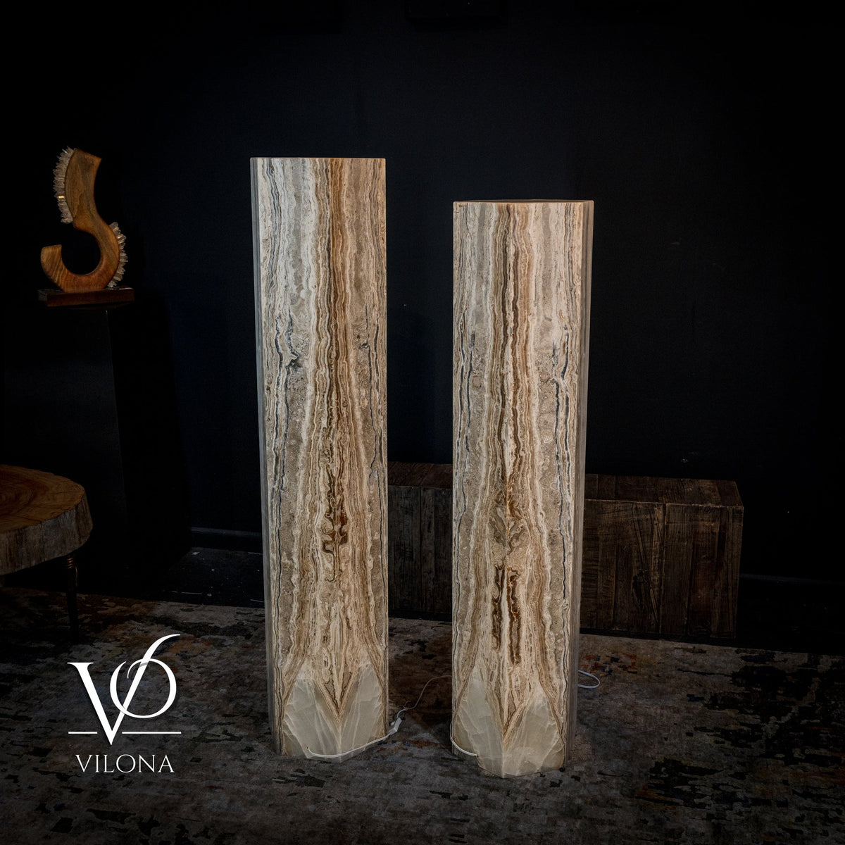 White Ice Onyx Floor Lamp - Pair - Large - 59 & 55"H x 13.5"W - Hexagon, photo 10 of 10