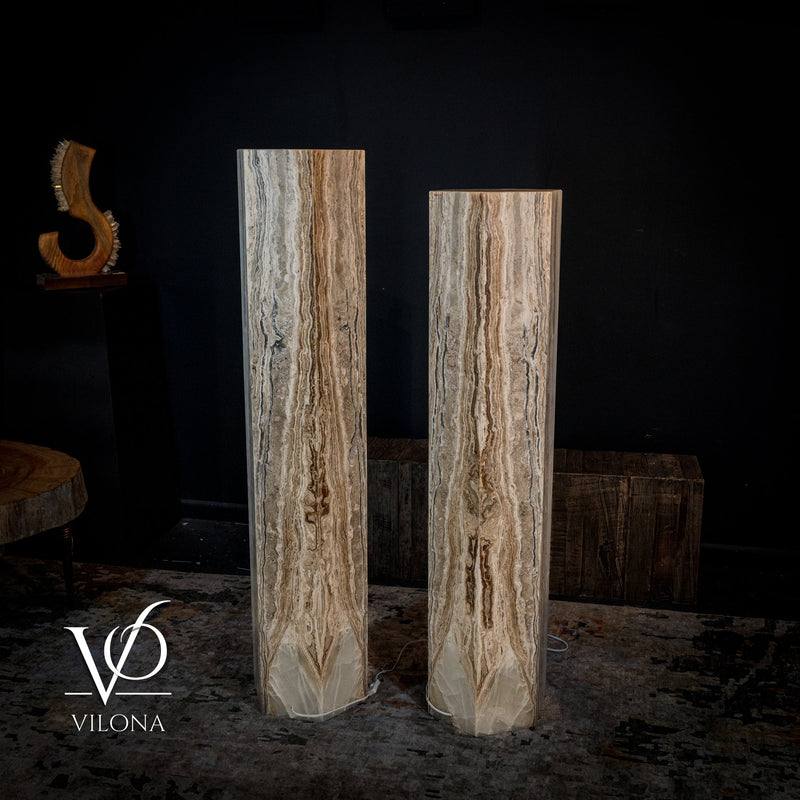 White Ice Onyx Floor Lamp - Pair - Large - 59 & 55"H x 13.5"W - Hexagon, photo 10 of 10