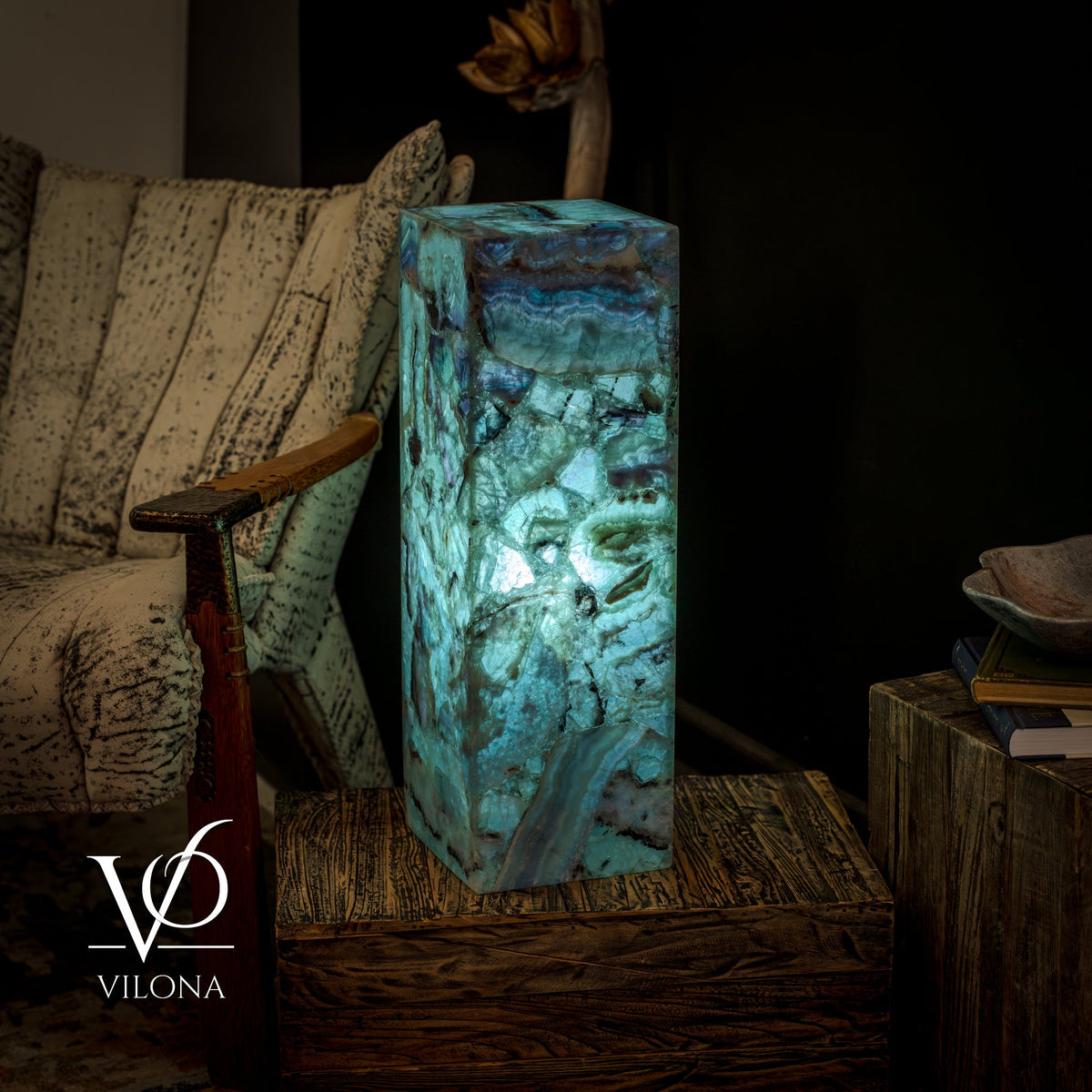 Fluorite Crystal Table Lamp - 24" Tall, 8x8" - Square Closed Top (Medium #6), photo 4 of 13