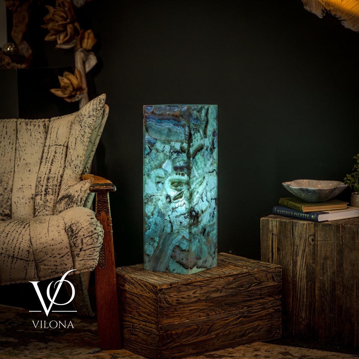 Fluorite Crystal Table Lamp - 24" Tall, 8x8" - Square Closed Top (Medium #6), photo 3 of 13