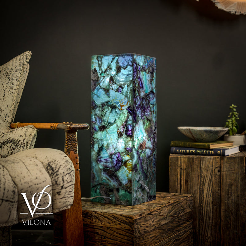 Fluorite Crystal Table Lamp - 24" Tall, 8x8" - Square Closed Top (Medium #7), photo 6 of 7