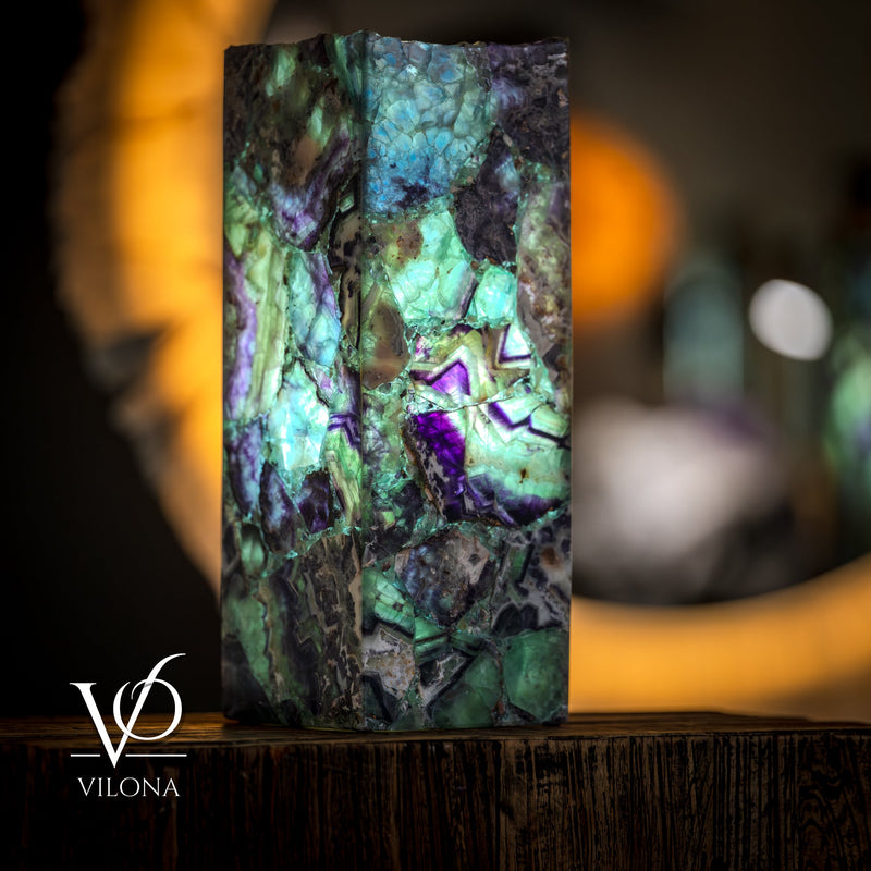 Fluorite Table Lamp - 16" Tall, 5.75"x5.75" Live Edge Square - (Small #17), photo 3 of 11