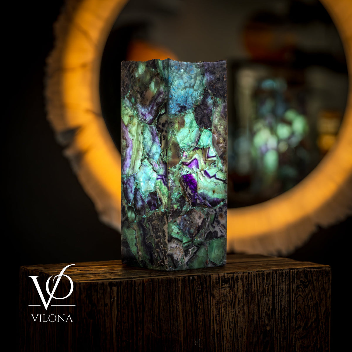 Fluorite Table Lamp - 16" Tall, 5.75"x5.75" Live Edge Square - (Small #17), photo 2 of 11