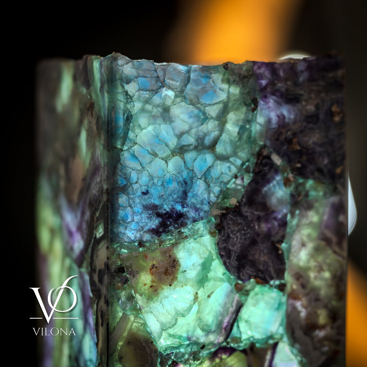 Fluorite Table Lamp - 16" Tall, 5.75"x5.75" Live Edge Square - (Small #17), photo 5 of 11