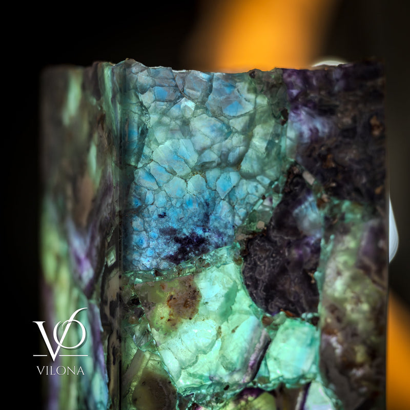 Fluorite Table Lamp - 16" Tall, 5.75"x5.75" Live Edge Square - (Small #17), photo 5 of 11