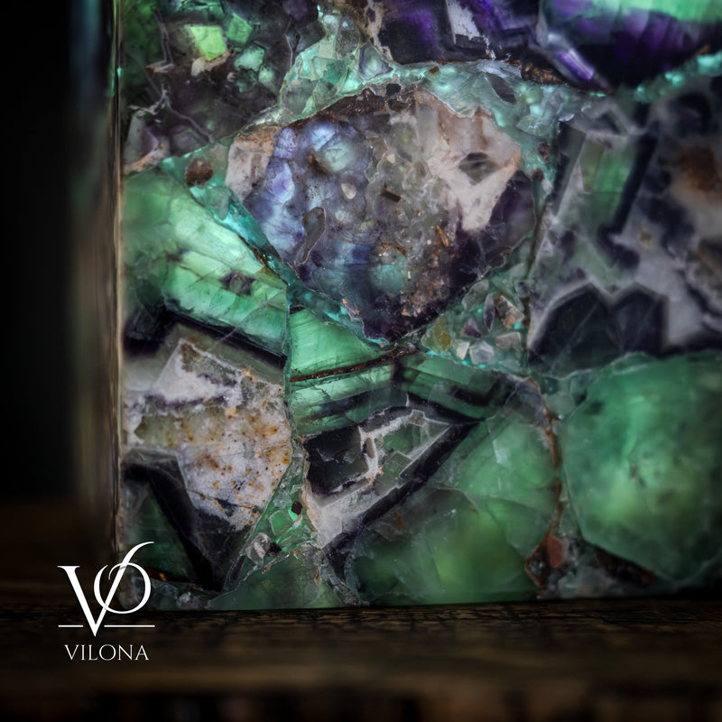 Fluorite Table Lamp - 16" Tall, 5.75"x5.75" Live Edge Square - (Small #17), photo 8 of 11