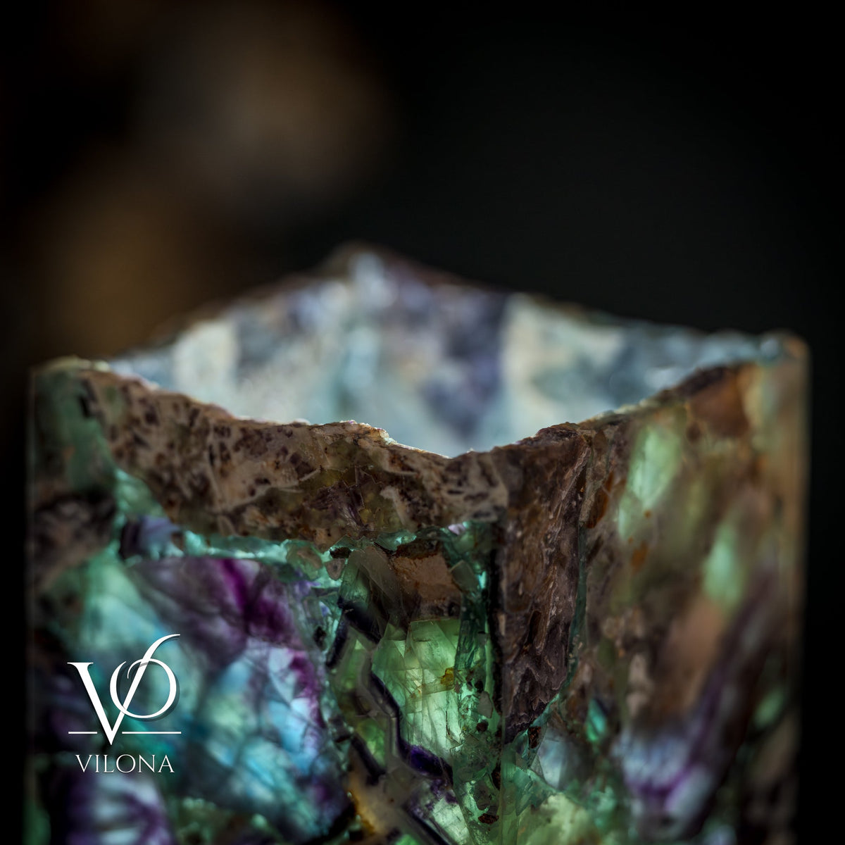Fluorite Table Lamp - 16" Tall, 5.75"x5.75" Live Edge Square - (Small #17), photo 7 of 11