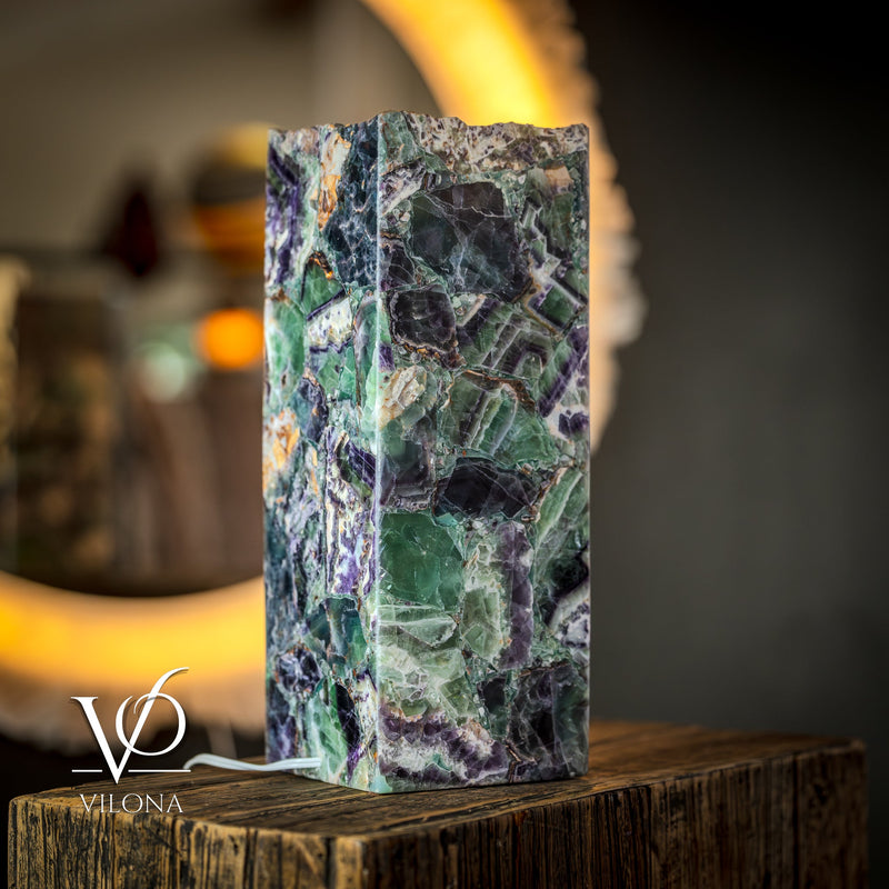 Fluorite Table Lamp - 16" Tall, 5.75"x5.75" Live Edge Square - (Small #17), photo 11 of 11