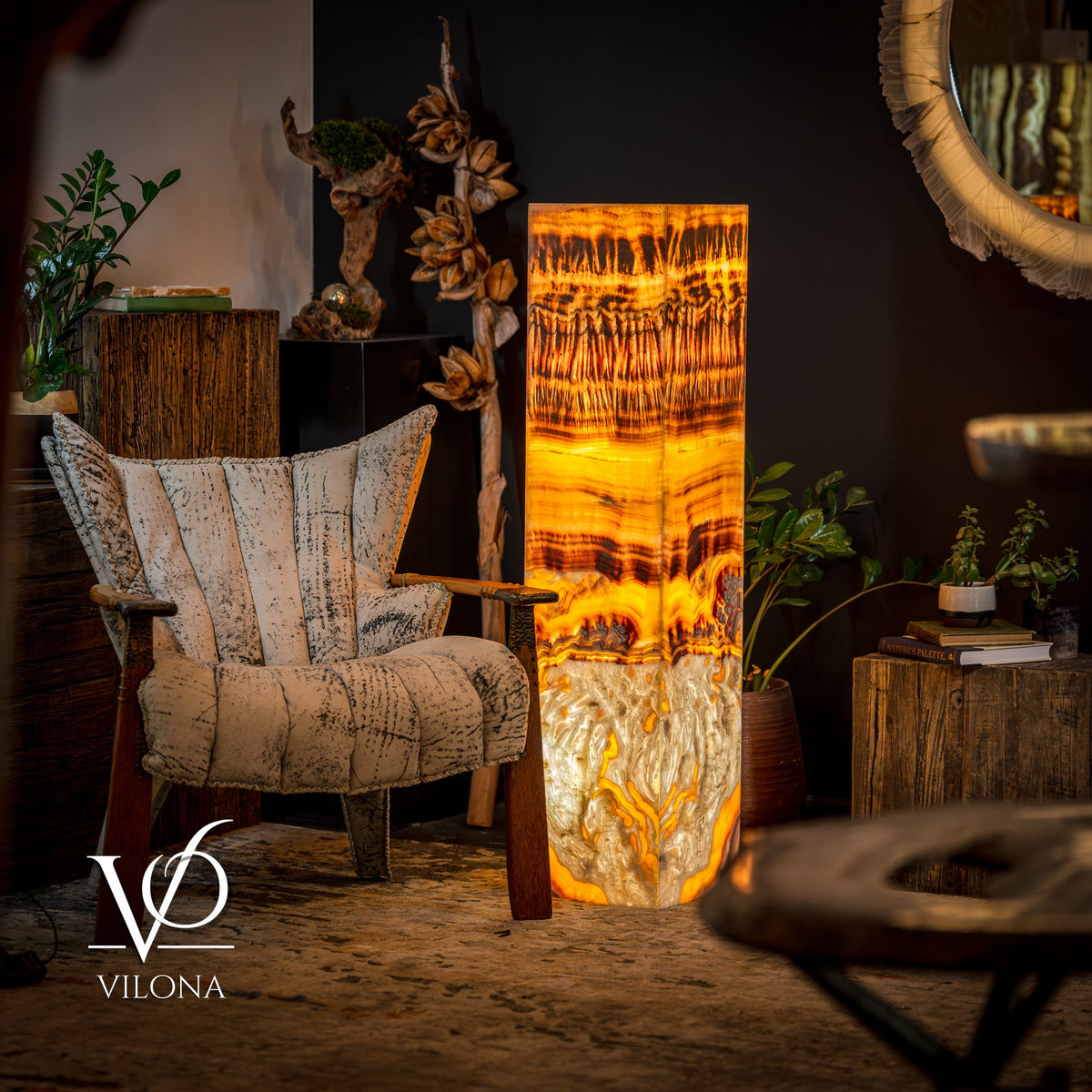 Exotic Dragon Eye Golden Cloud (Onyx Floor Lamp) - Medium - 51.25"H x 12"W - Square - #1, photo 6 of 13