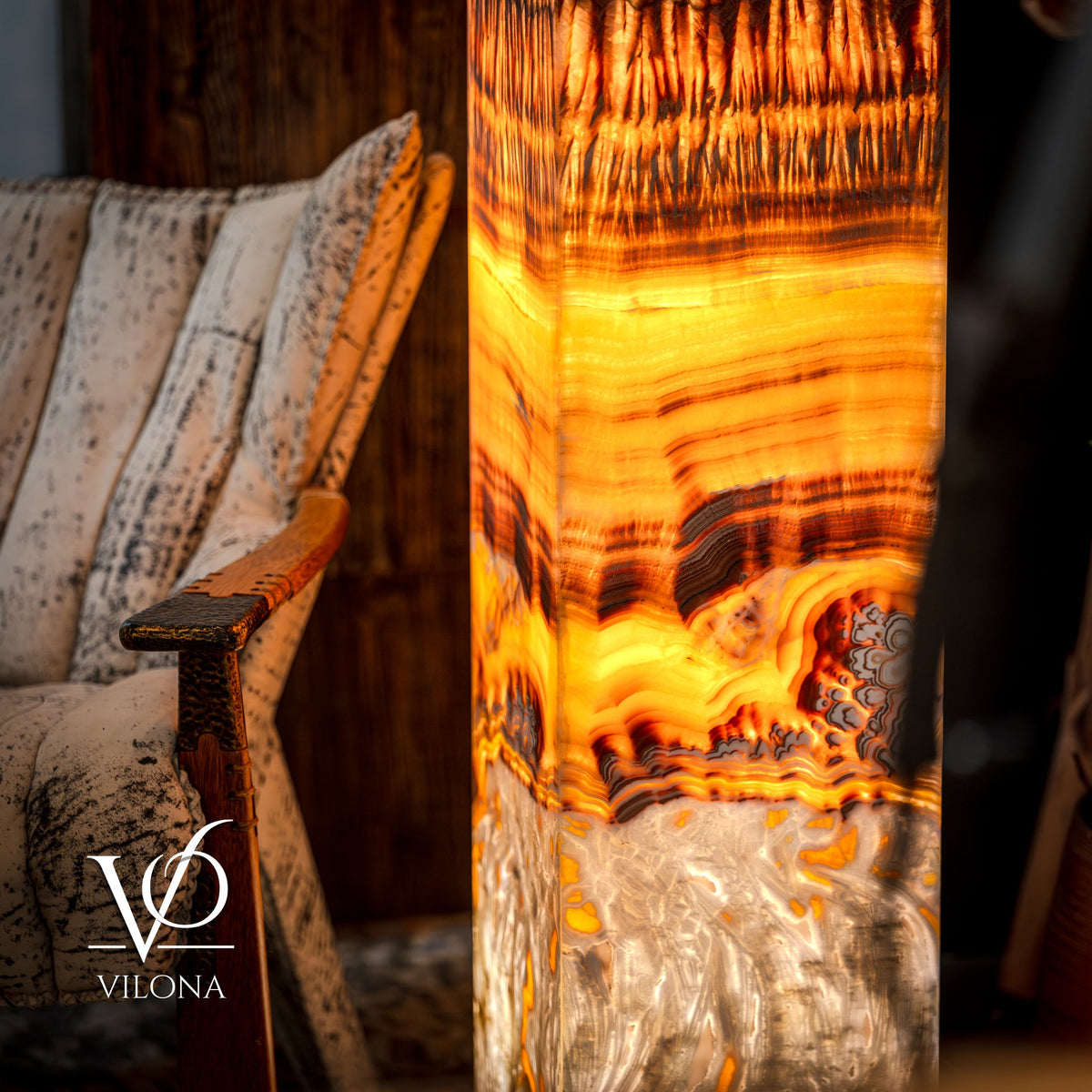 Exotic Dragon Eye Golden Cloud (Onyx Floor Lamp) - Medium - 51.25"H x 12"W - Square - #1, photo 9 of 13