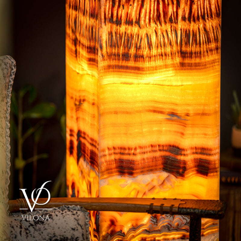 Exotic Dragon Eye Golden Cloud (Onyx Floor Lamp) - Medium - 51.25"H x 12"W - Square - #1, photo 5 of 13