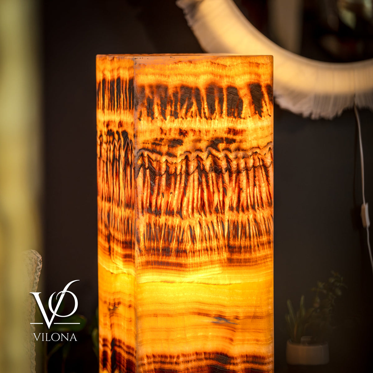 Exotic Dragon Eye Golden Cloud (Onyx Floor Lamp) - Medium - 51.25"H x 12"W - Square - #1, photo 3 of 13