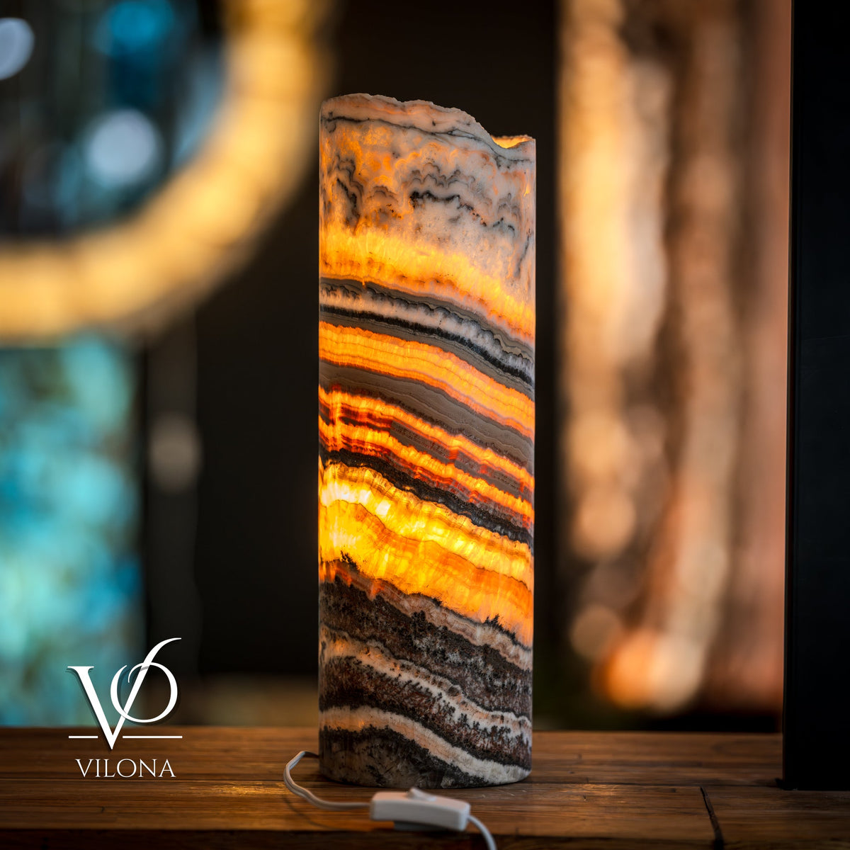 Tangerine Onyx Table Lamp - 18" Tall, x 5.5" Diameter - Live Edge (Medium #52), photo 4 of 14