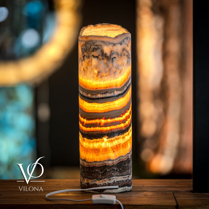 Tangerine Onyx Table Lamp - 18" Tall, x 5.5" Diameter - Live Edge (Medium #52), photo 7 of 14