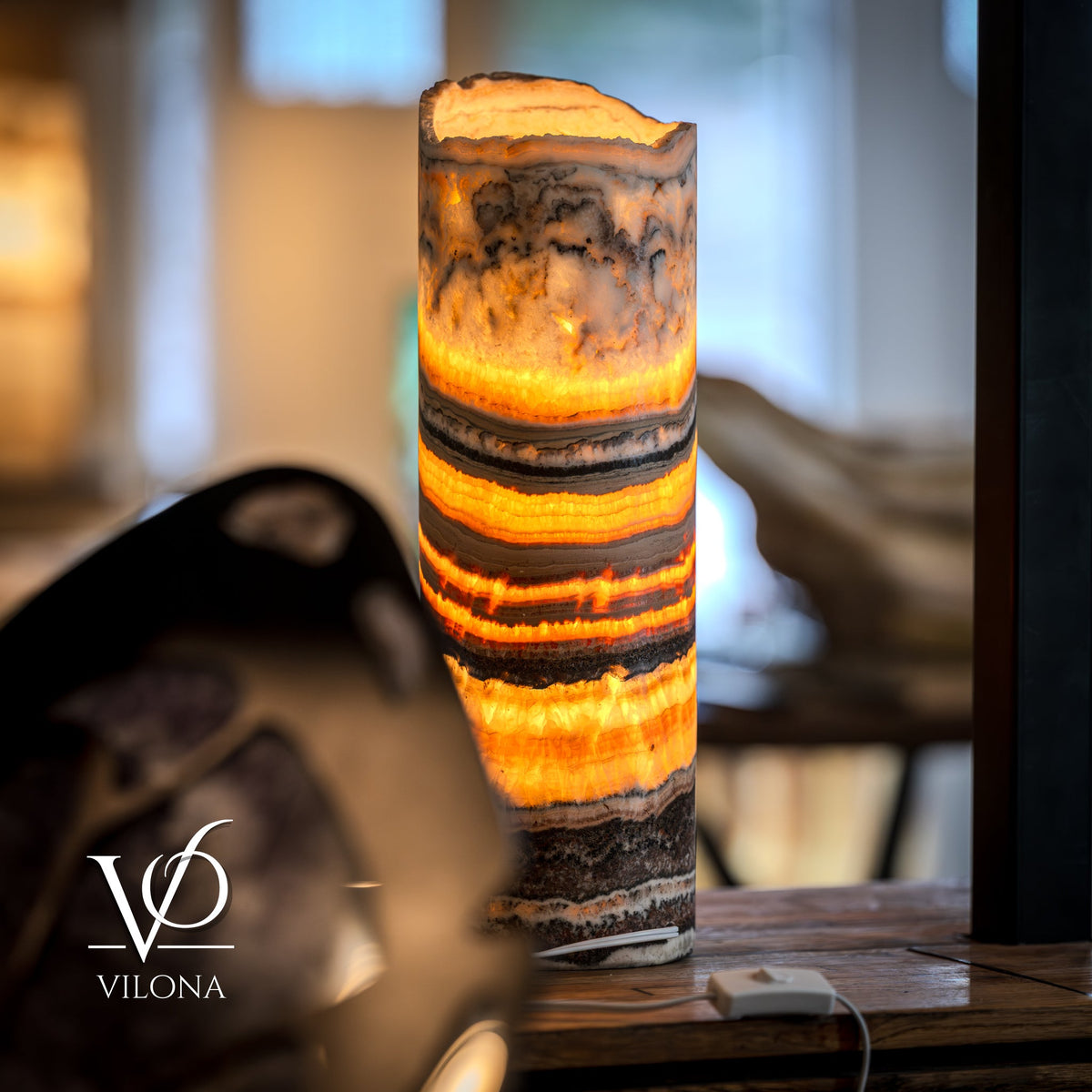 Tangerine Onyx Table Lamp - 18" Tall, x 5.5" Diameter - Live Edge (Medium #52), photo 5 of 14