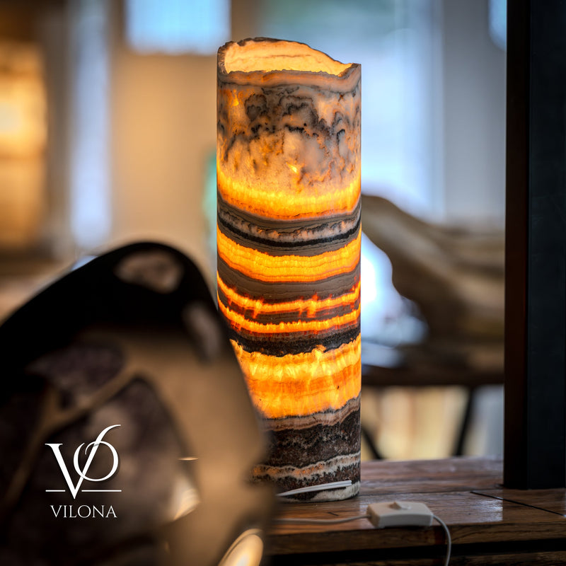 Tangerine Onyx Table Lamp - 18" Tall, x 5.5" Diameter - Live Edge (Medium #52), photo 5 of 14