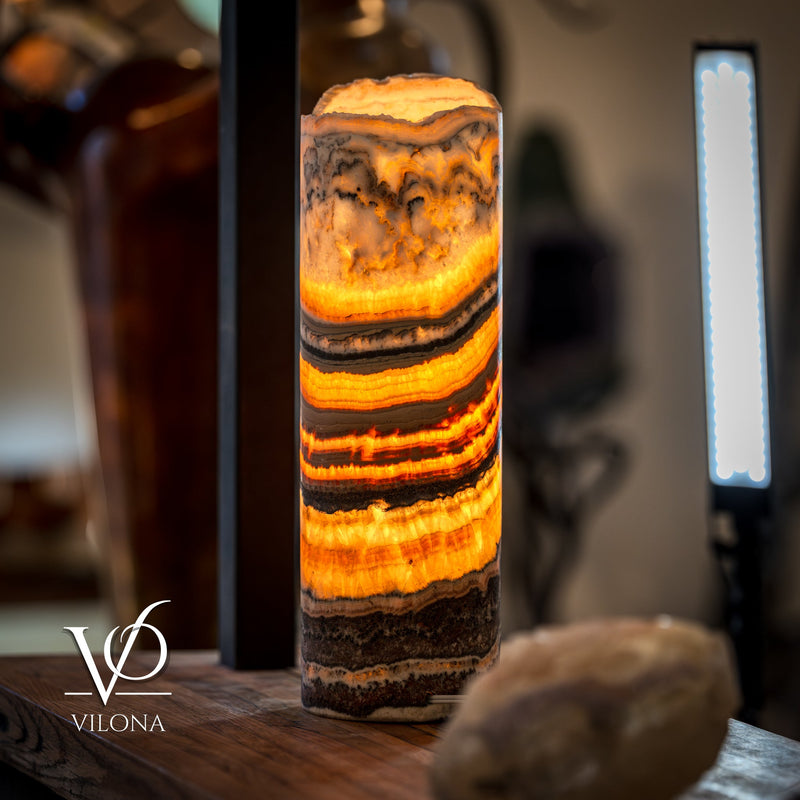 Tangerine Onyx Table Lamp - 18" Tall, x 5.5" Diameter - Live Edge (Medium #52), photo 8 of 14