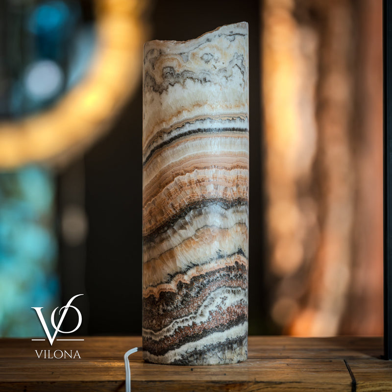 Tangerine Onyx Table Lamp - 18" Tall, x 5.5" Diameter - Live Edge (Medium #52), photo 13 of 14