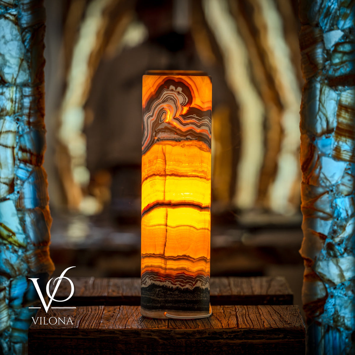 Miami Sunset Onyx Table Lamp - 20" Tall, X 6" Diameter - (Medium Cylinder #6), photo 10 of 13