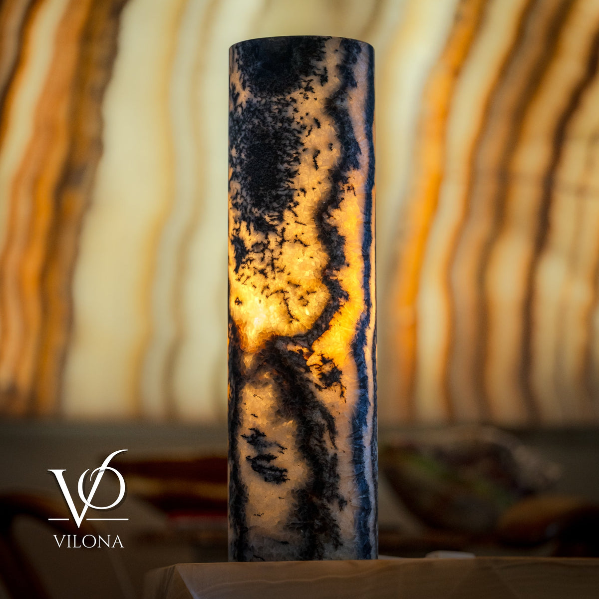 Tangerine Onyx Table Lamp - 20" Tall, x 5.5" Diameter - Live Edge (Medium #12), photo 6 of 9
