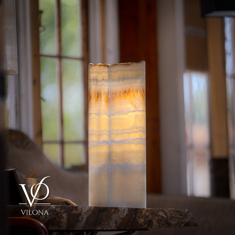 Golden Cloud Onyx Square Table Lamp 20" Tall, x 6"x 6" Square (Medium #4), photo 8 of 9