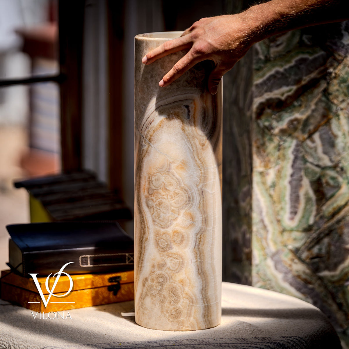 Onyx Table Lamp - Divina Claire 19.5" Tall, x 5.75" Diameter (Medium #2), photo 5 of 10
