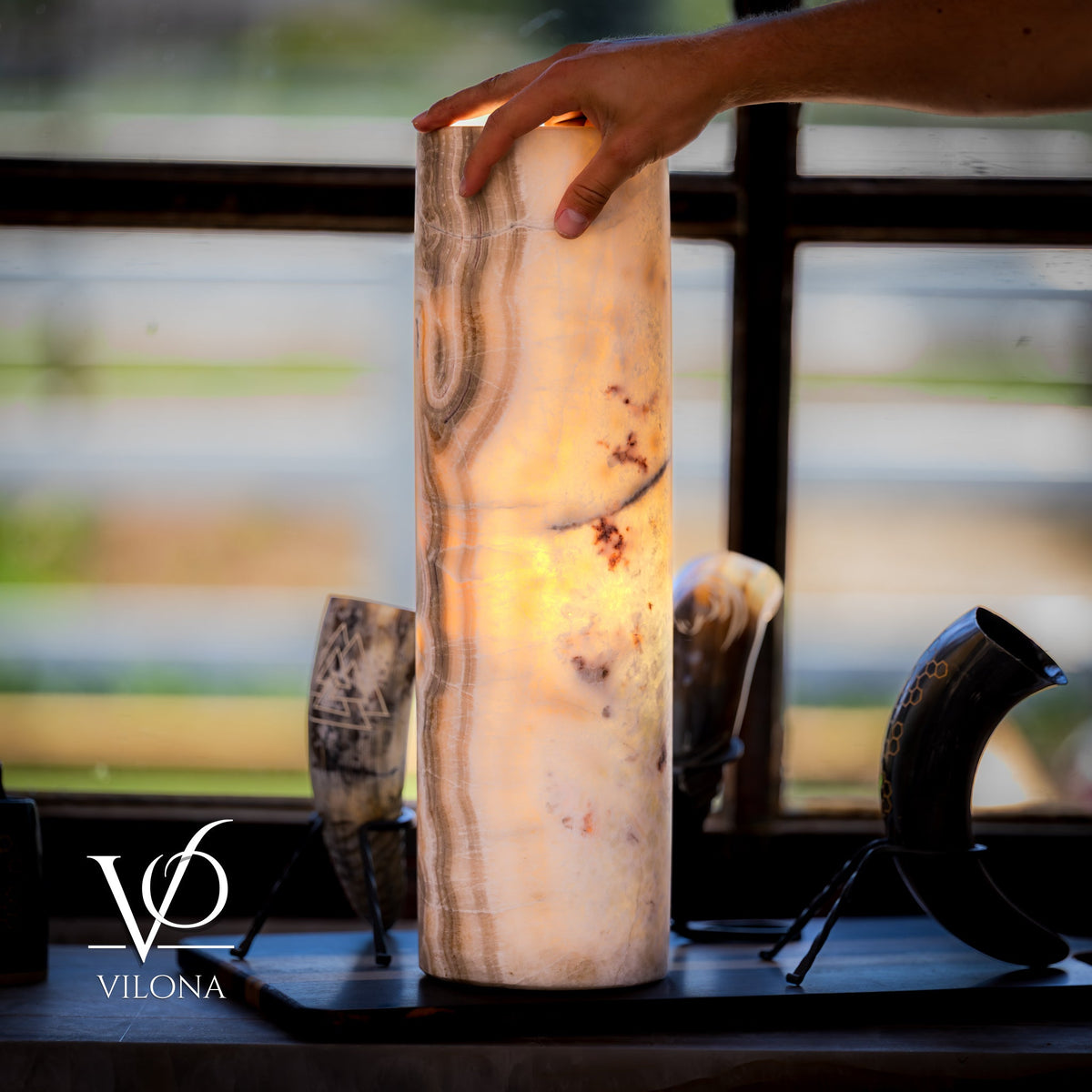 Onyx Table Lamp - Divina Claire 19.5" Tall, x 5.75" Diameter (Medium #2), photo 6 of 10
