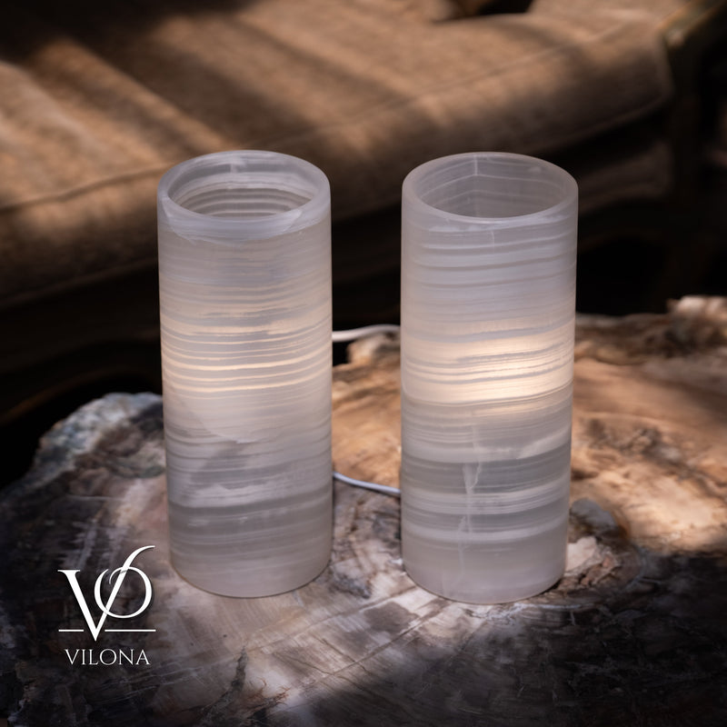 White Ice Onyx - 12" Tall, x 4.5" Diameter (Small Table Lamp Pair #1), photo 7 of 8