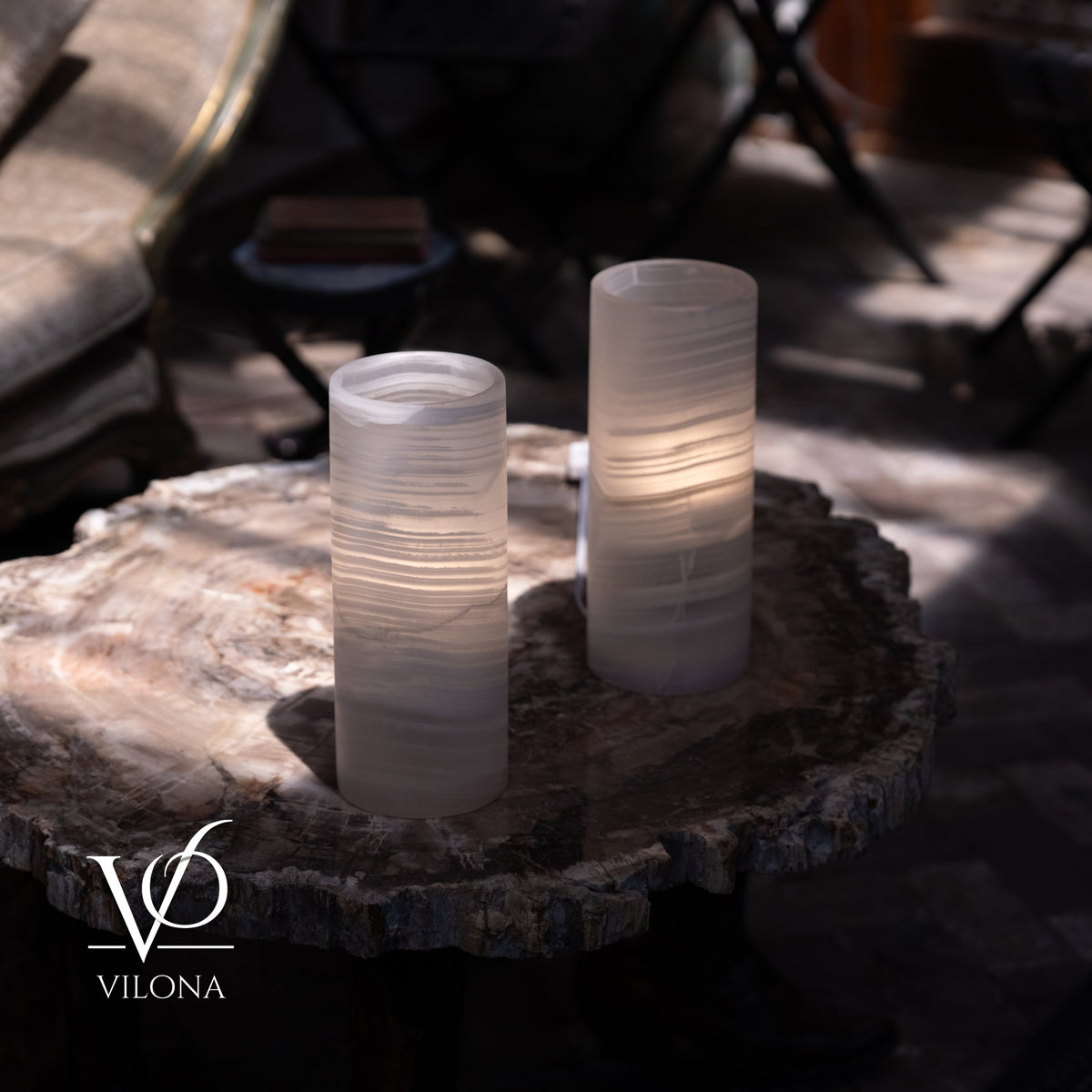 White Ice Onyx - 12" Tall, x 4.5" Diameter (Small Table Lamp Pair #1), photo 6 of 8