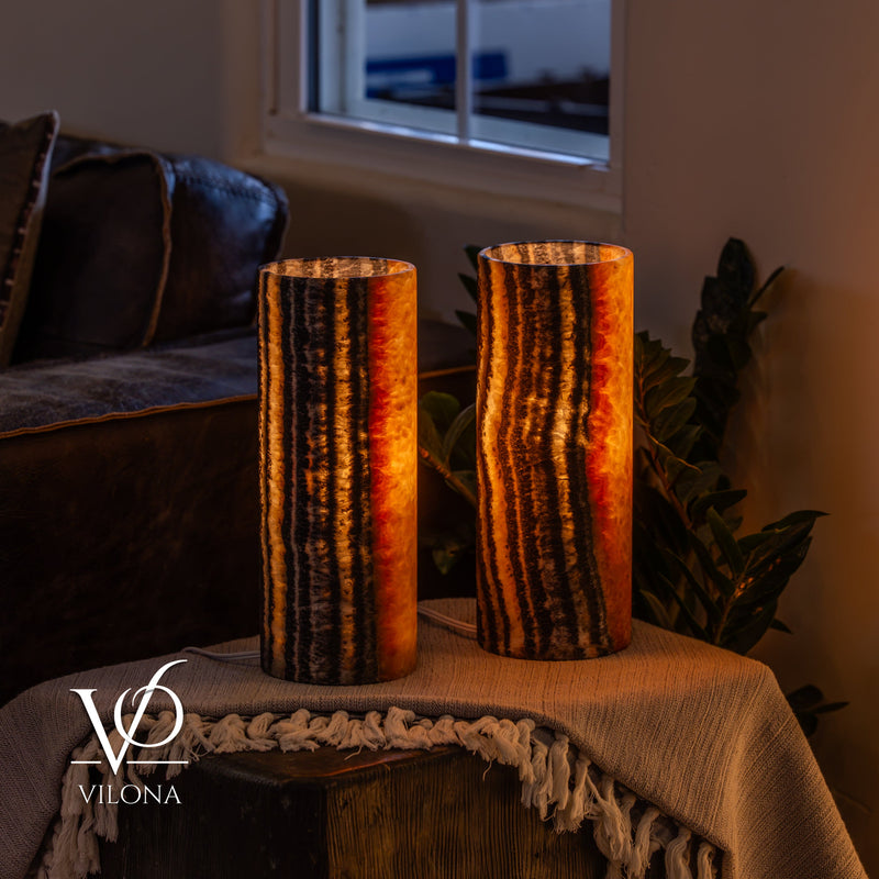 Tangerine Onyx - 12" Tall, x 4.5" Diameter (Small Table Lamp Pair #1), photo 3 of 10