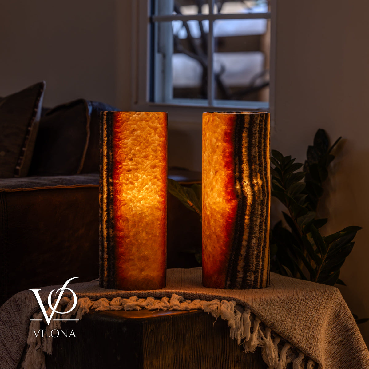 Tangerine Onyx - 12" Tall, x 4.5" Diameter (Small Table Lamp Pair #1), photo 9 of 10