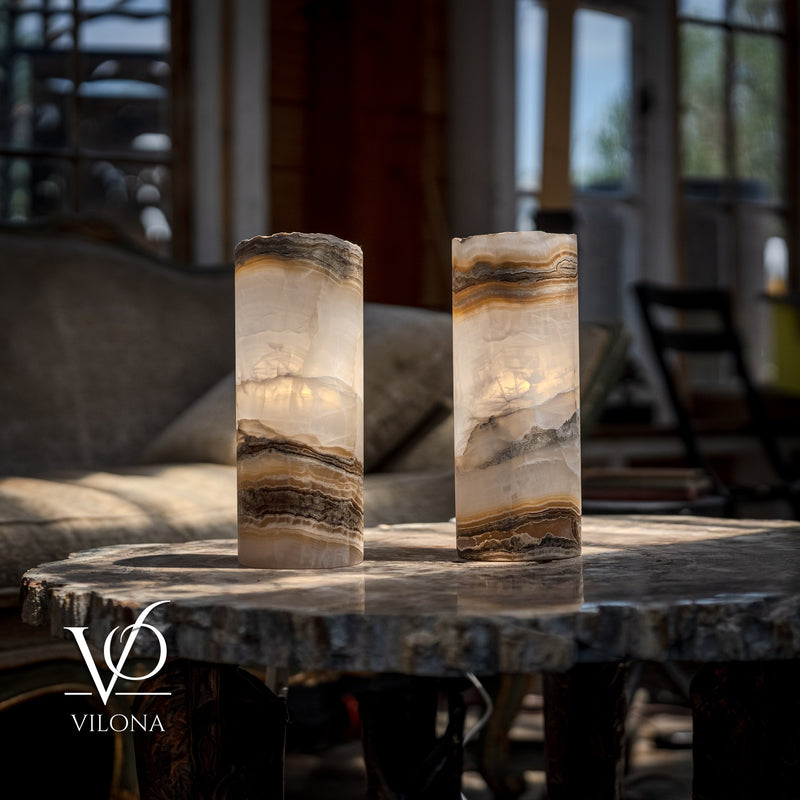 White Ice Onyx - 12" Tall, x 4.5" Diameter (Small Live Edge Table Lamp Pair #2), photo 7 of 10