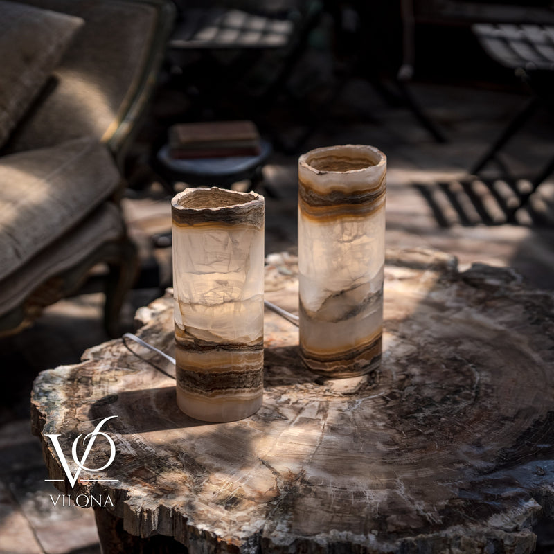 White Ice Onyx - 12" Tall, x 4.5" Diameter (Small Live Edge Table Lamp Pair #2), photo 3 of 10