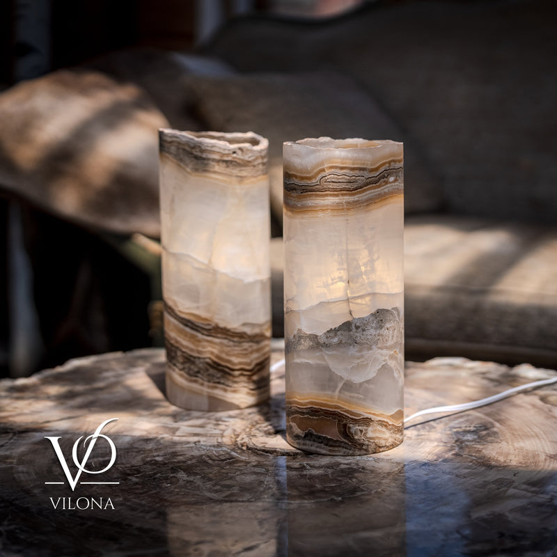 White Ice Onyx - 12" Tall, x 4.5" Diameter (Small Live Edge Table Lamp Pair #2), photo 2 of 10