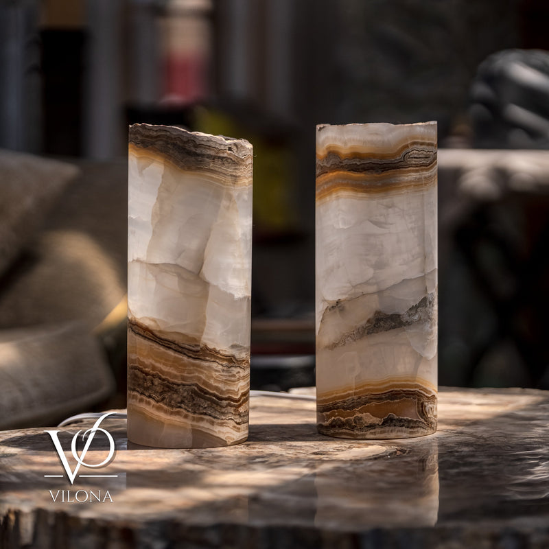 White Ice Onyx - 12" Tall, x 4.5" Diameter (Small Live Edge Table Lamp Pair #2), photo 9 of 10