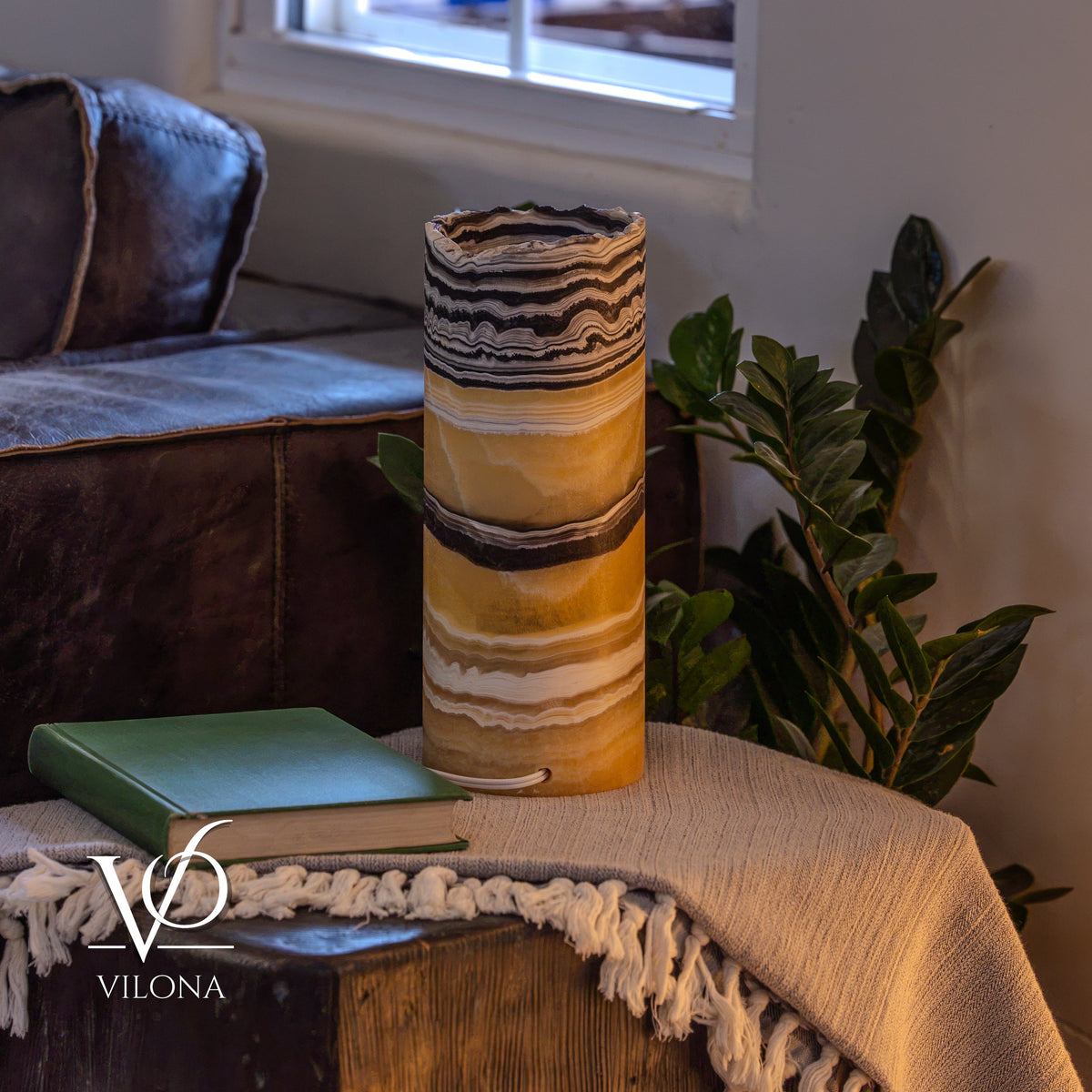 Golden Cloud Onyx - 12" Tall, x 4.5" Diameter (Small Live Edge Table Lamp #1), photo 9 of 11