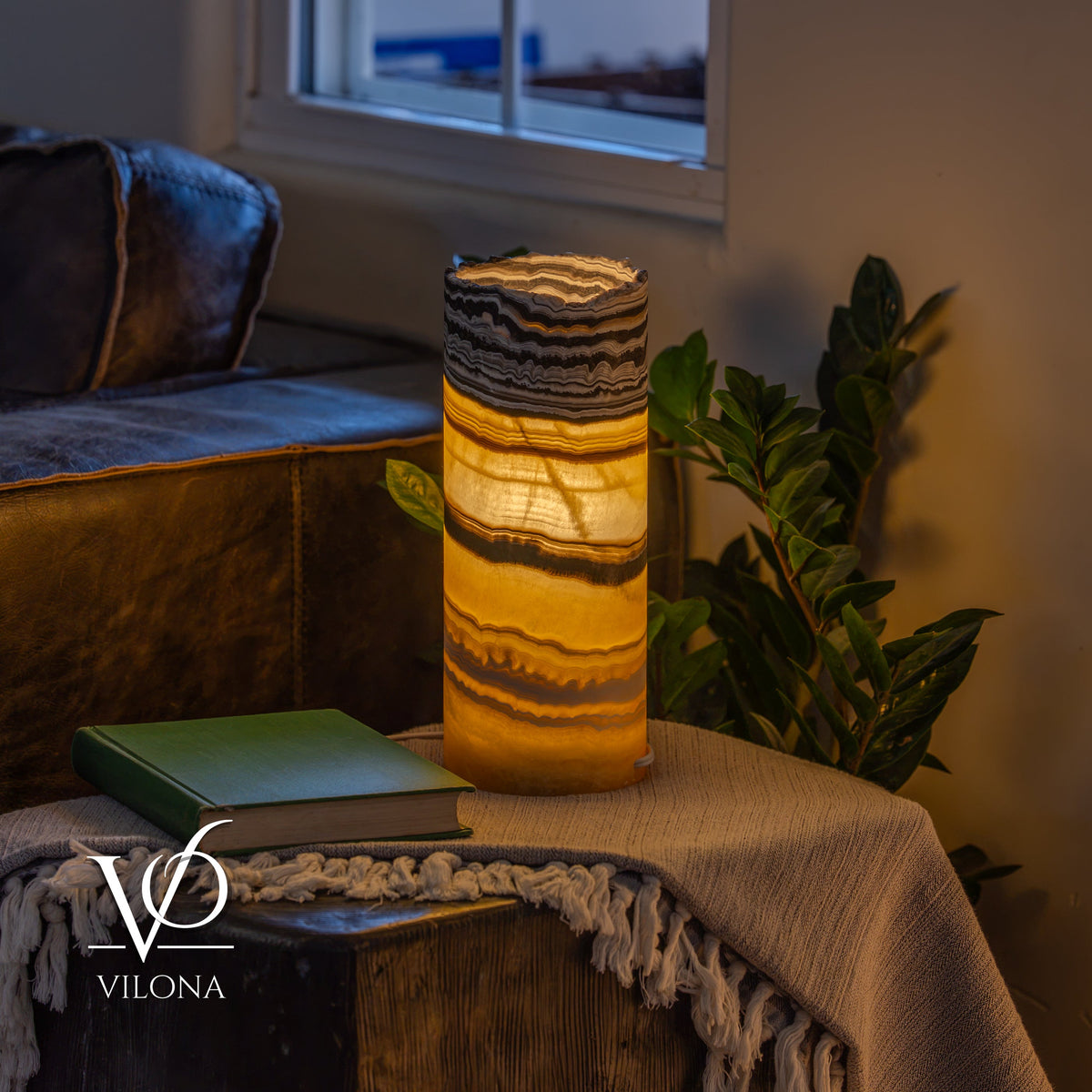Golden Cloud Onyx - 12" Tall, x 4.5" Diameter (Small Live Edge Table Lamp #1), photo 6 of 11