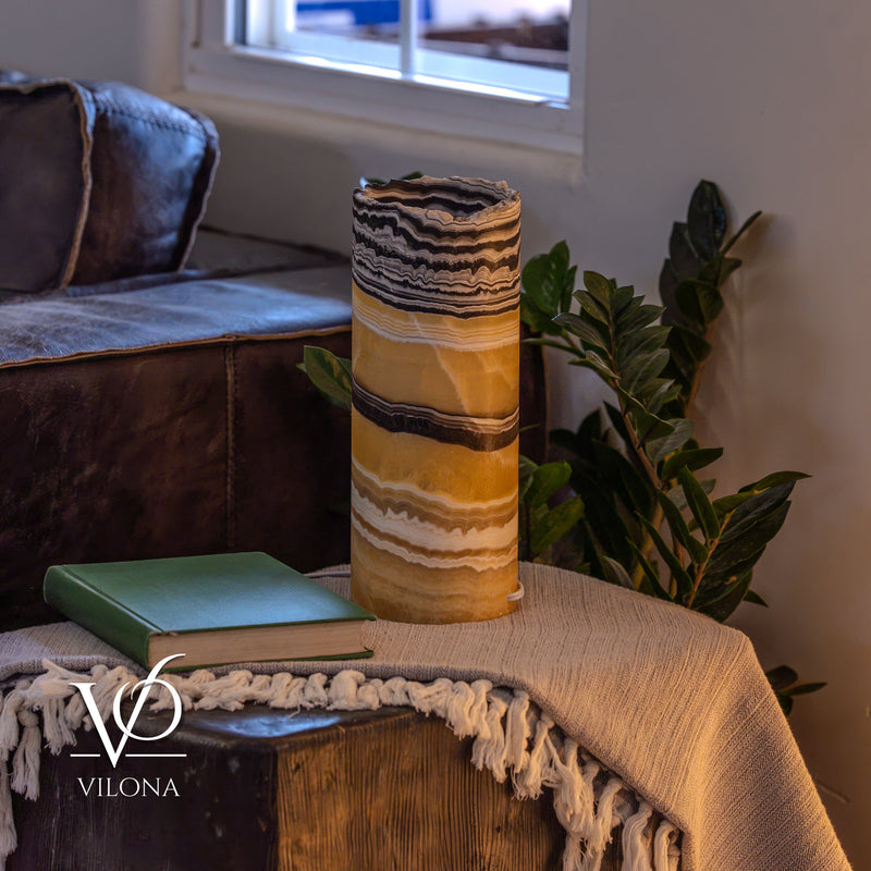 Golden Cloud Onyx - 12" Tall, x 4.5" Diameter (Small Live Edge Table Lamp #1), photo 11 of 11