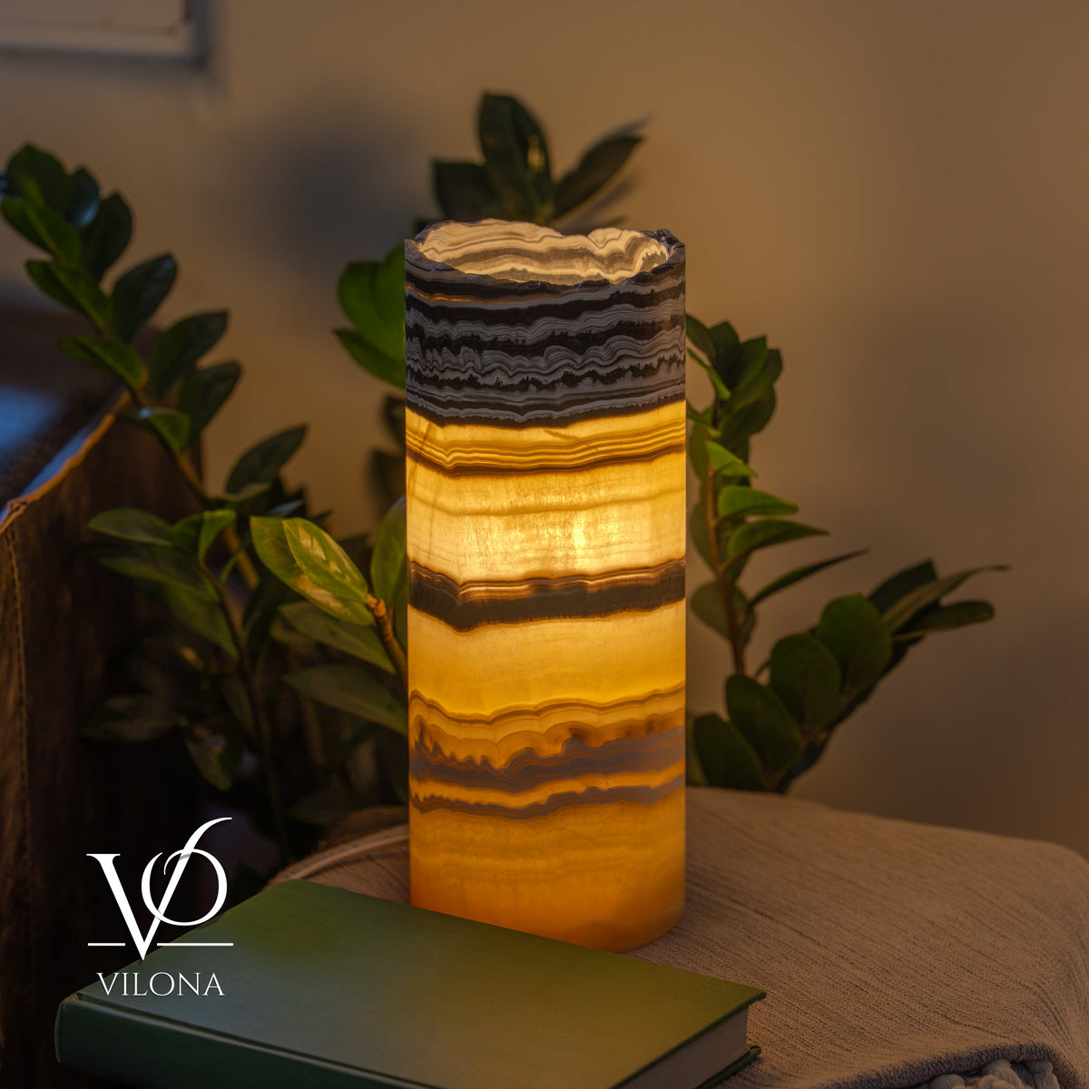 Golden Cloud Onyx - 12" Tall, x 4.5" Diameter (Small Live Edge Table Lamp #1), photo 2 of 11