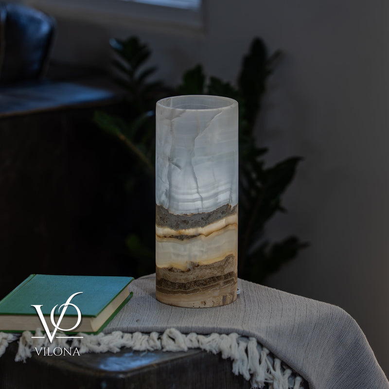 White Ice Onyx - 12" Tall, x 4.5" Diameter (Small Table Lamp #1), photo 5 of 8
