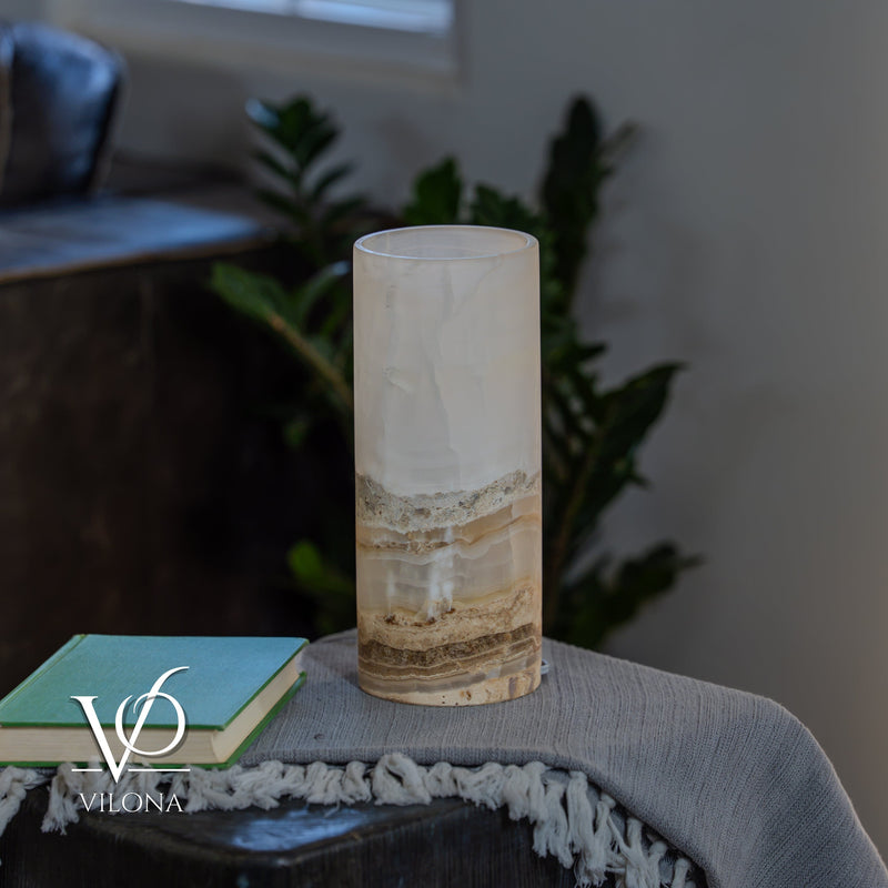 White Ice Onyx - 12" Tall, x 4.5" Diameter (Small Table Lamp #1), photo 6 of 8