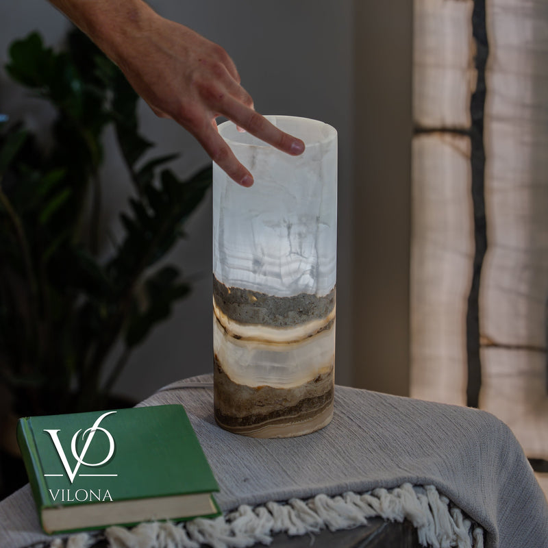 White Ice Onyx - 12" Tall, x 4.5" Diameter (Small Table Lamp #1)