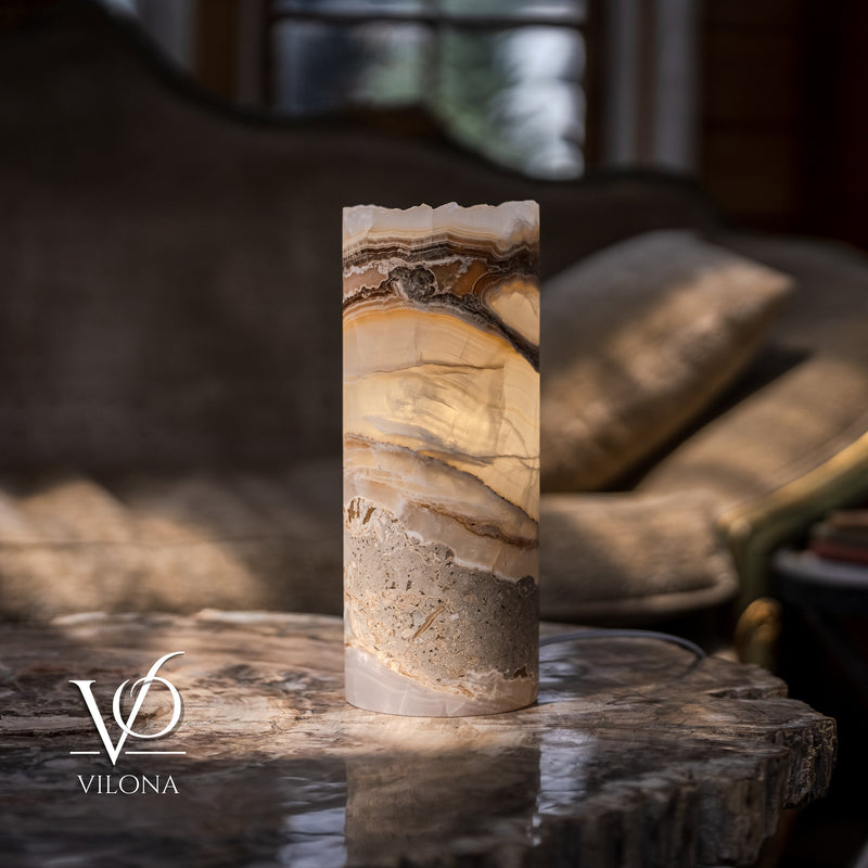 White Ice Onyx - 12" Tall, x 4.5" Diameter (Small Live Edge Table Lamp #2), photo 6 of 9