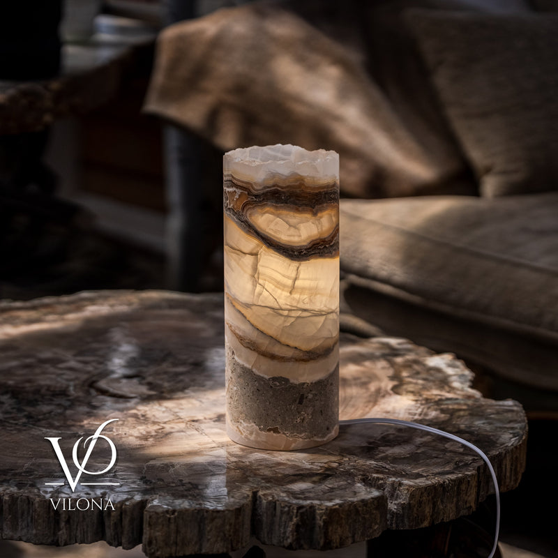 White Ice Onyx - 12" Tall, x 4.5" Diameter (Small Live Edge Table Lamp #2), photo 9 of 9